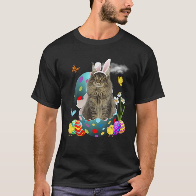 Camiseta Ovos de Páscoa Maine Coon Bunny Gpresente Gato de  (Frente)