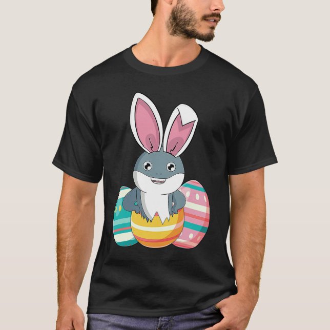 Camiseta Ovos de Páscoa Tubarão Coelho para Crianças Menina (Frente)
