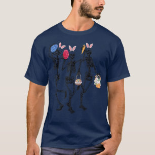 Camiseta Ovos Dia da Páscoa Esqueletos dançando coelhinho