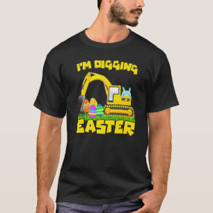 Camiseta Ovos do Coelho de Páscoa Escavadeira Trator Escava