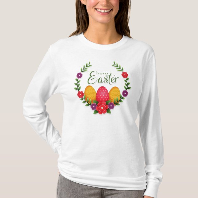Camiseta Ovos Feliz Páscoa Flores-23798 (Frente)