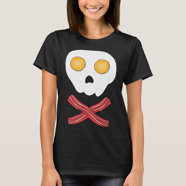 Camiseta Ovos Fritos Bacon Caveira Café da Manhã Brunch Com (Frente)