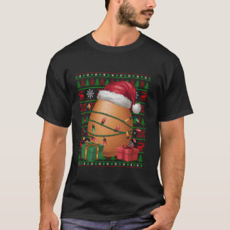 Camiseta Óvulo Comida Rápida Xmas Luzes Feias Santa Hat Óvu