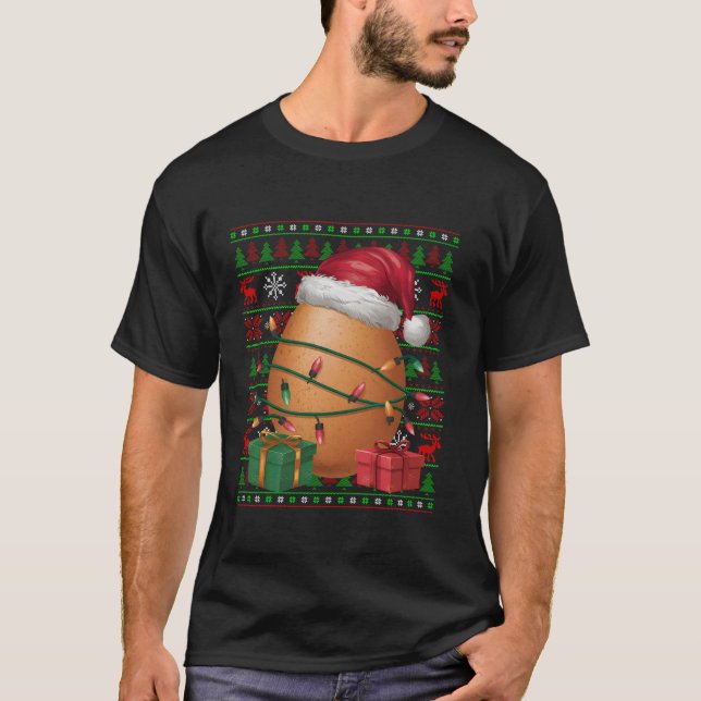 Camiseta Óvulo Comida Rápida Xmas Luzes Feias Santa Hat Óvu (Frente)
