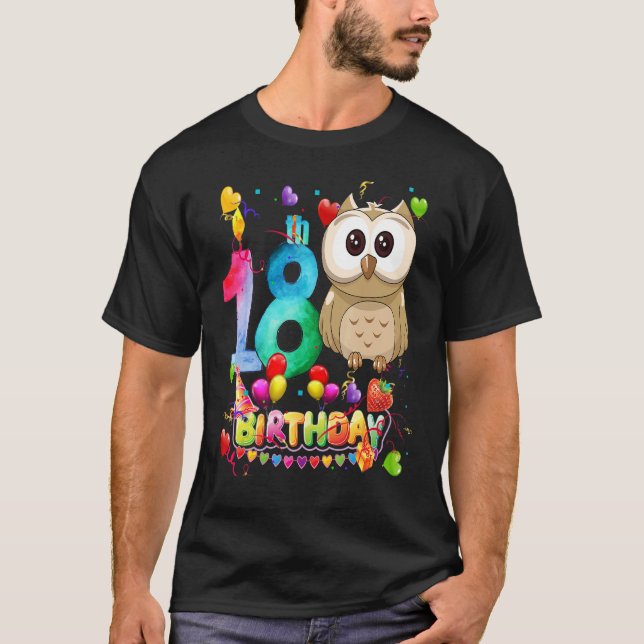Camiseta Owl Birthday, 18 anos Crianças de 18 anos (Frente)