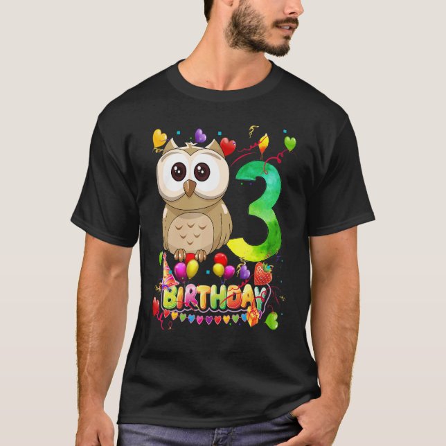 Camiseta Owl Birthday, 3 anos Crianças do 3º Aniversário da (Frente)