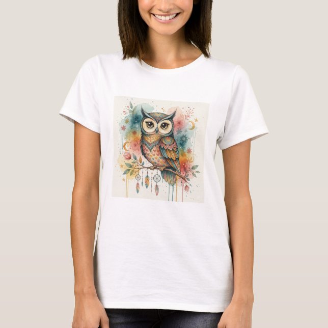 Camiseta owl boho women T-Shirt (Frente)
