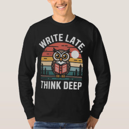 Camiseta Owl Book Moon Vintage Sunset