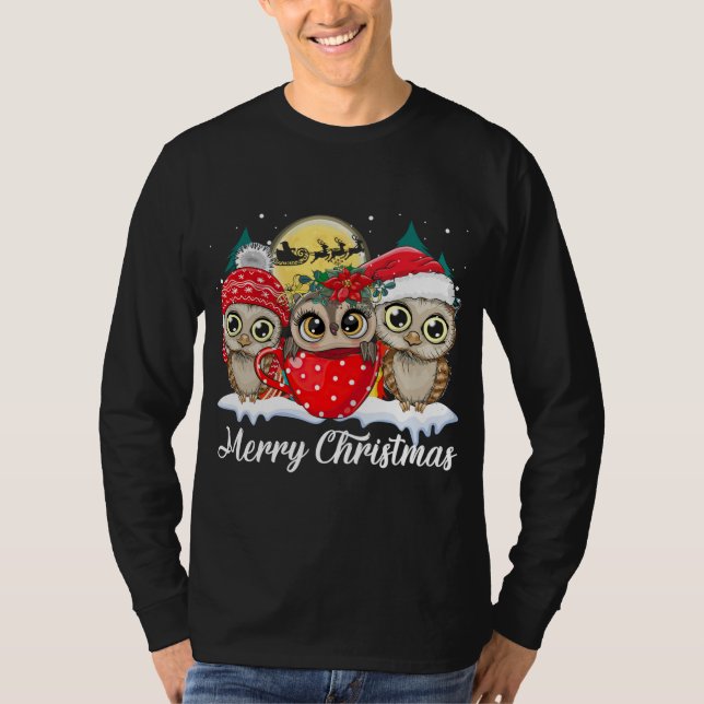 Camiseta Owl Lover Felry Christmas Funny Ows Ugly Christma (Frente)