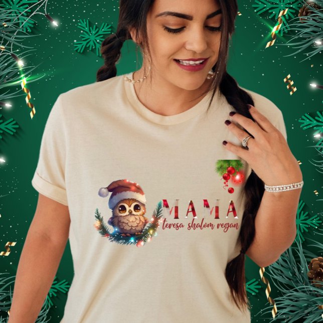 Camiseta Owl Santa Hat De Natal Luz Engraçada Coruja Mamãe  (Criador carregado)