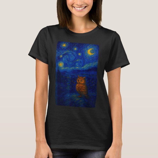 Camiseta Owl Starry Cute Night Van Gogh Owl Bird Lovers Wom (Frente)