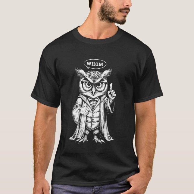 Camiseta Owl Whom English Teacher Grammar Nerd Writer Autho (Frente)