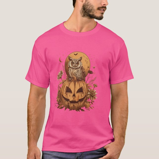 Camiseta Owl Witch Hat Sobre Pumpkin Halloween Dark Academi (Frente)