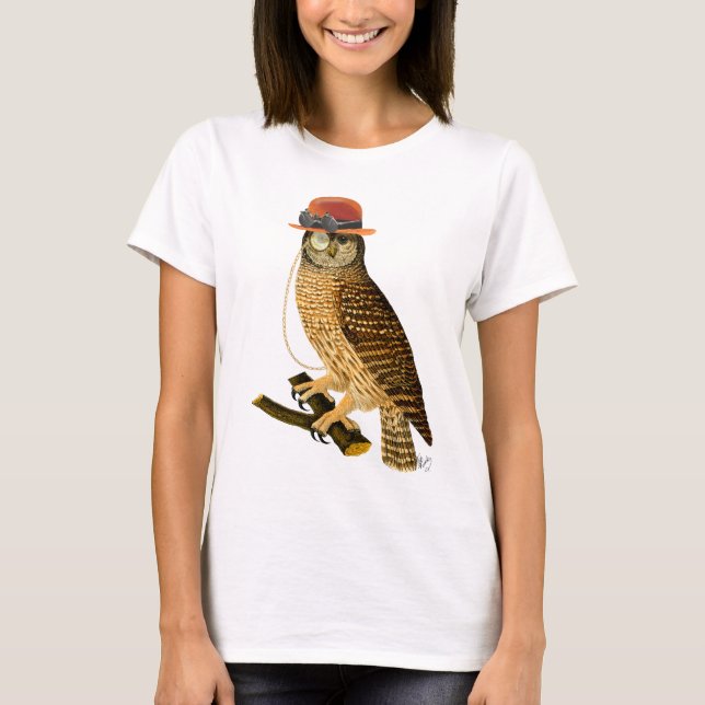 Camiseta Owl with Steampunk Style Bowler Hat (Frente)