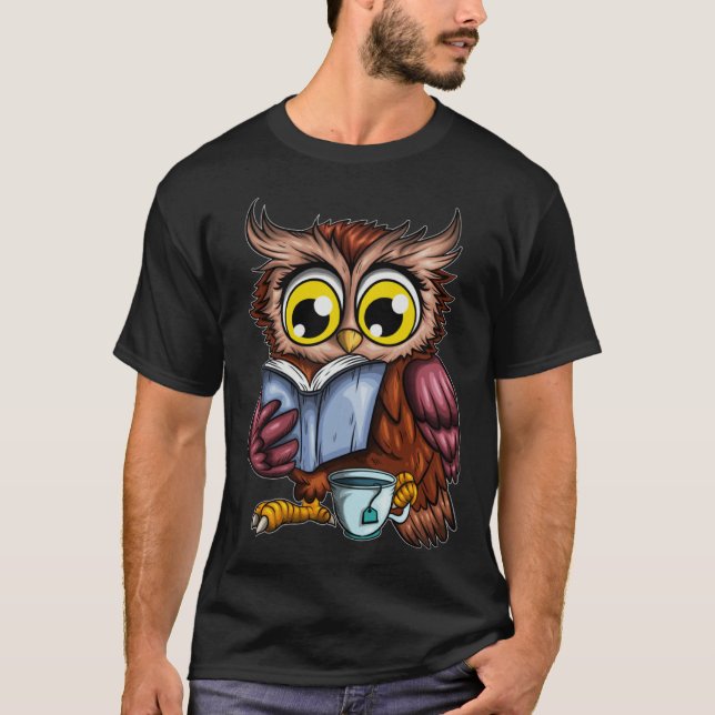 Camiseta Owls Book Newspaper Crime Novel Hot Tea Cup Owl Re (Frente)