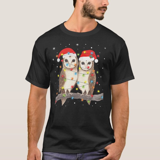 Camiseta Owls Christmas Lights Tree Xmas Owl Lover (Frente)