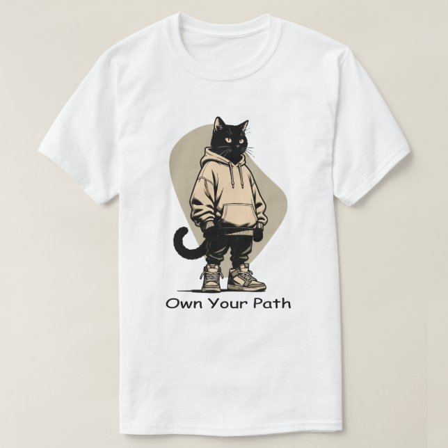 Camiseta Own Your Path – Business Mindset Streetwear Cat (Frente do Design)