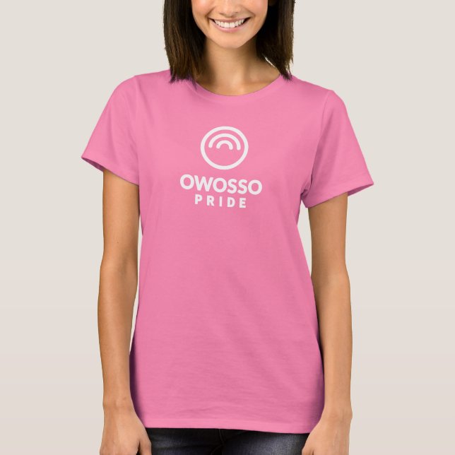 Camiseta Owosso Pride Womens Logotipo Branco T-Shirt (Frente)