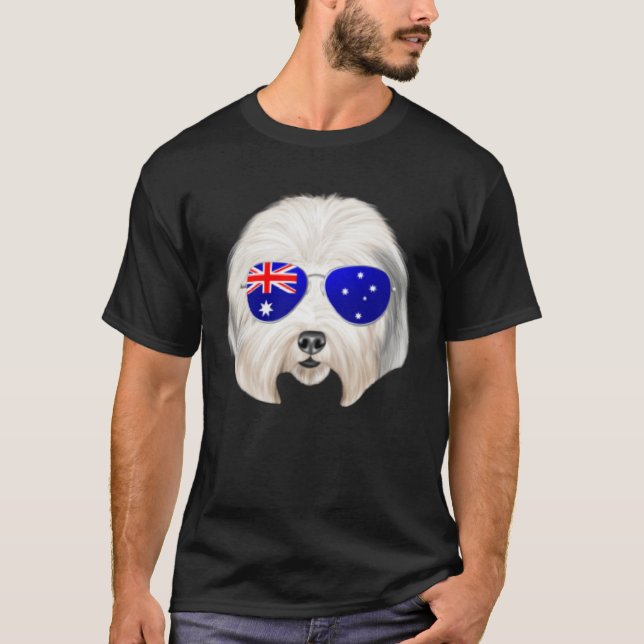 Camiseta OZ Flag Old English Sheepdog Dog Australia Pocket (Frente)