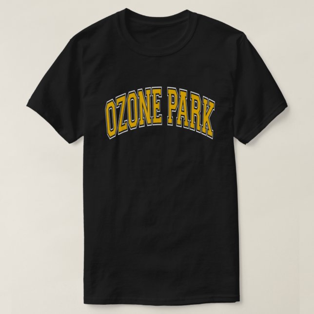 Camiseta Ozone Park Ny Queens Texto âmbar do estilo de dive (Frente do Design)