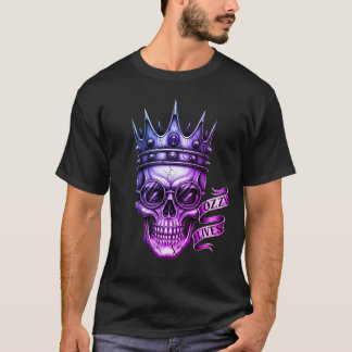 Camiseta Ozzy Lives Skull Glasses Crown Biker Tattoo Purple
