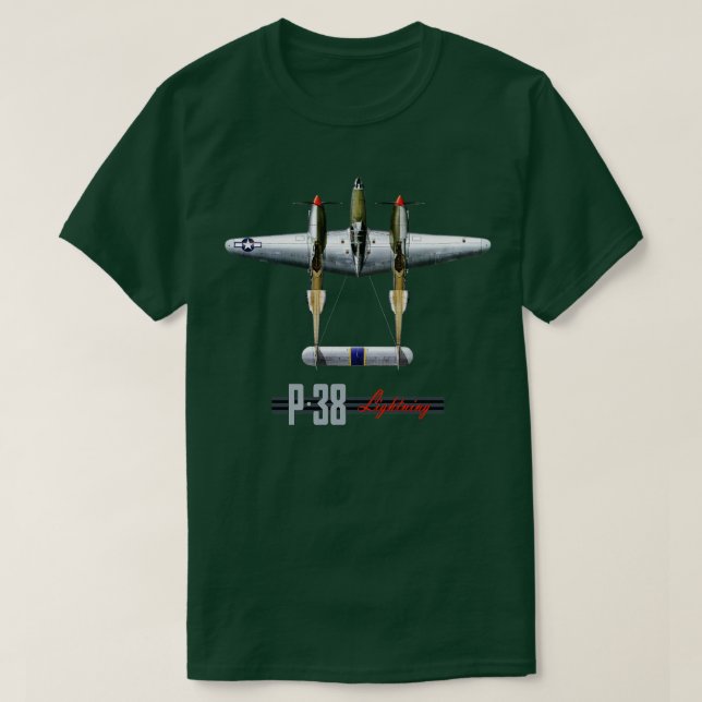 Camiseta P38 Avião de combate W2 de raios 1 (Frente do Design)