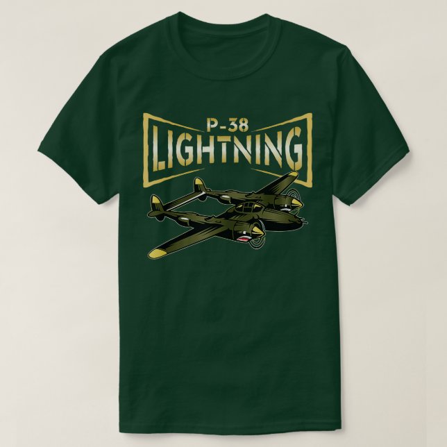 Camiseta P38 Iluminação WW2 Avião Avião Aviário Aviário Avi (Frente do Design)