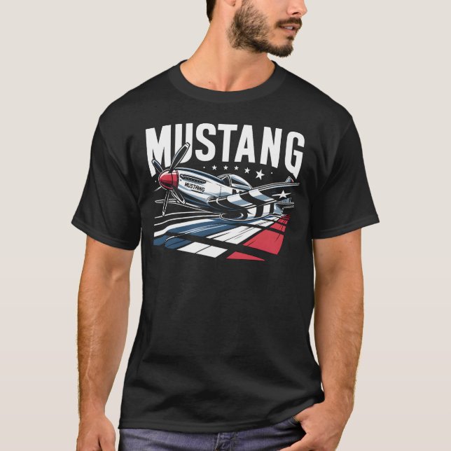 Camiseta P51 Mustang - Vermelho, Branco e Azul (Frente)