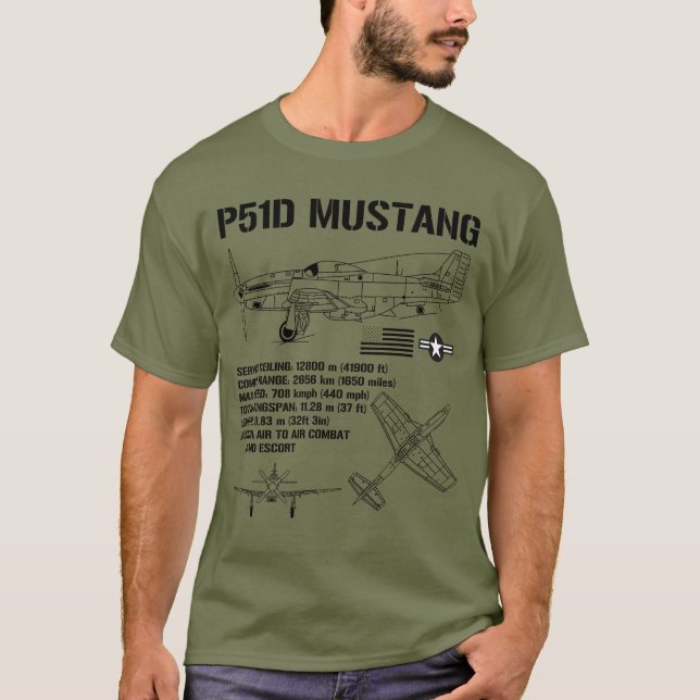 Camiseta P51 Mustang WII Fighter Specs Plano Militar P51 (Frente)