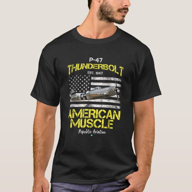 Camiseta P 47 Thunderbolt WWII Avião Muscle Americano Gif (Frente)
