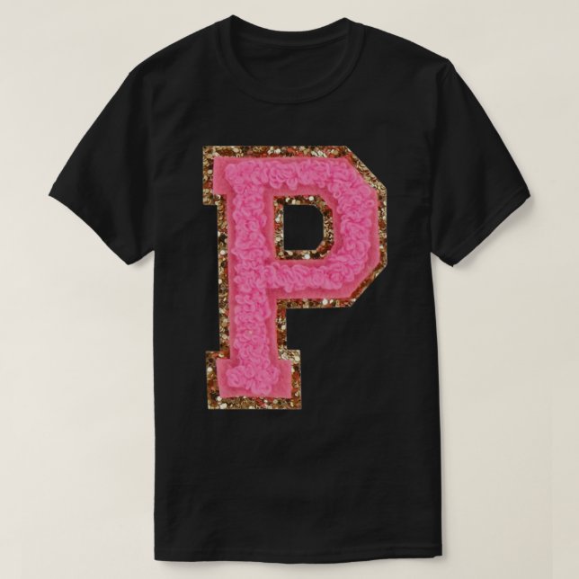 Camiseta P - Bubblegum Glitter Varsity - Letra Patches (Frente do Design)