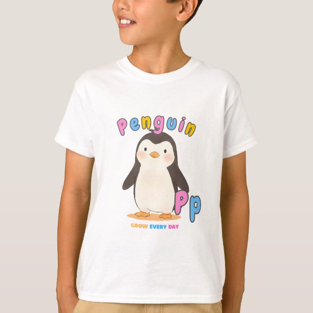 Camiseta “P is for Penguin” Alphabet Tee – Grow Every Day (Frente)
