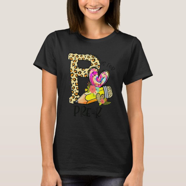 Camiseta P Is For Pre K Teacher Leopard First Day Of School (Frente)