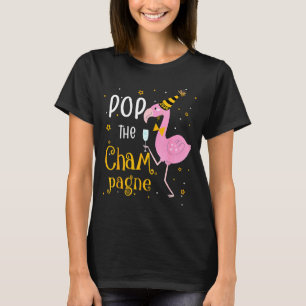 Camiseta P O Champanhe É Ano Novo! Flamingo Engraçado Bebid