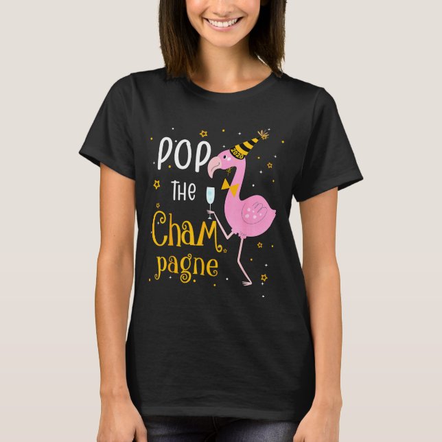 Camiseta P The Champagne It's New Year! Funny Flamingo Drin (Frente)