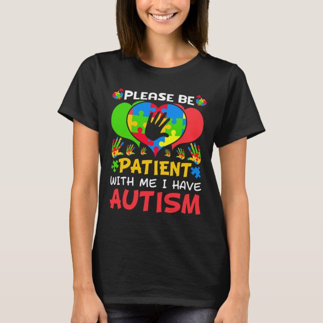 Camiseta Paciente Quebra-cabeça Colorida Colorida Eu Tenho  (Frente)