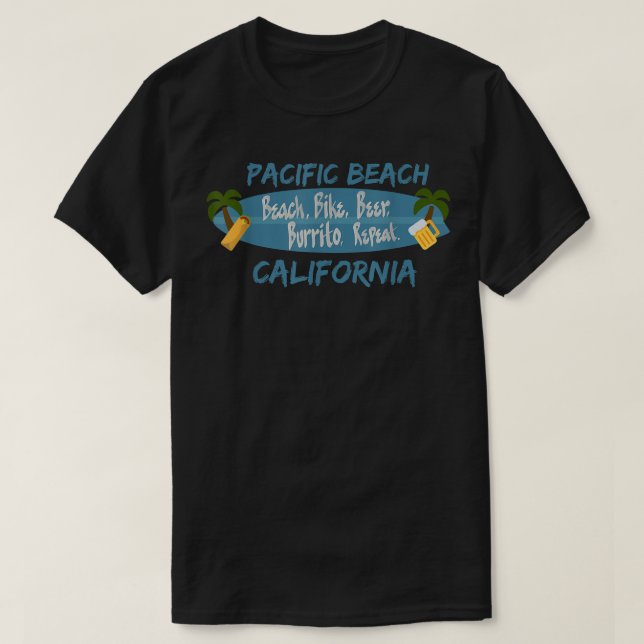 Camiseta Pacific Beach San Diego California Surf 92109 PB (Frente do Design)