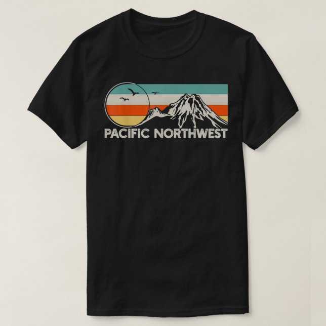 Camiseta Pacífico Noroeste Mountain Retro (Frente do Design)