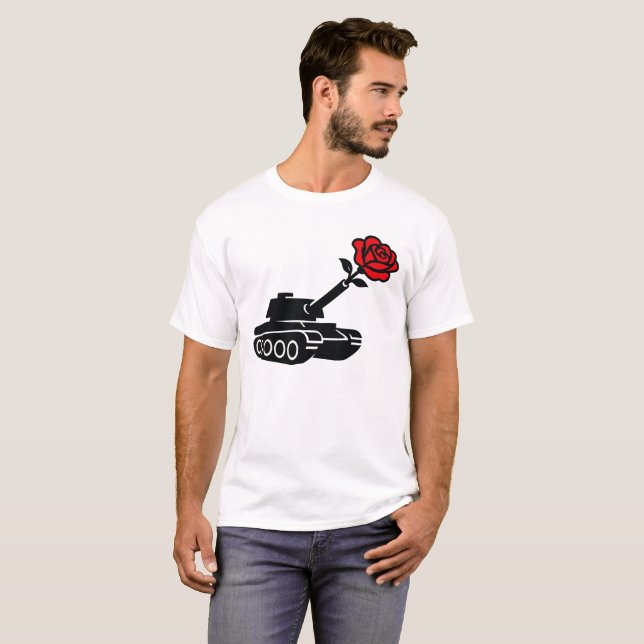 Camiseta Pacifismo anti-guerra do tanque de Rosa Floral (Frente Completa)
