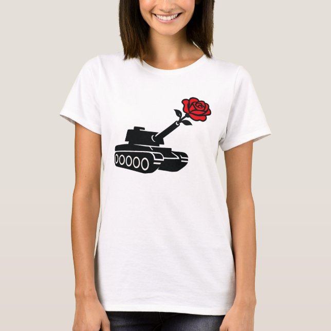 Camiseta Pacifismo anti-guerra do tanque de Rosa Floral (Frente)