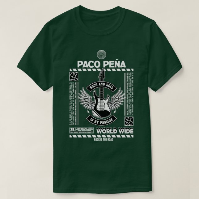 Camiseta Paco Pena Rock And Roll é minha paixão (Frente do Design)
