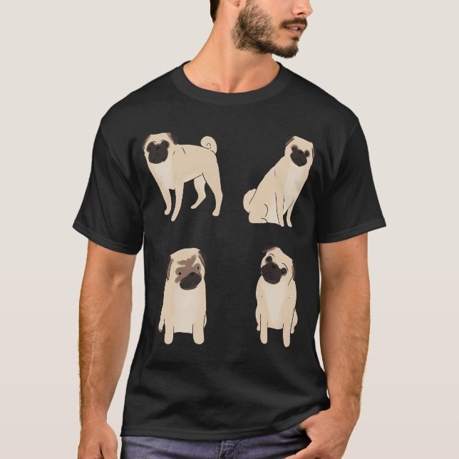 Camiseta Pacote de ilustrações de Pug fofo (Frente)