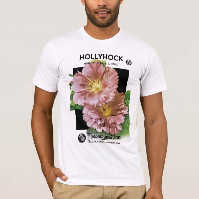 Camiseta Pacote de Semente Hollyhock Vintage (Frente)