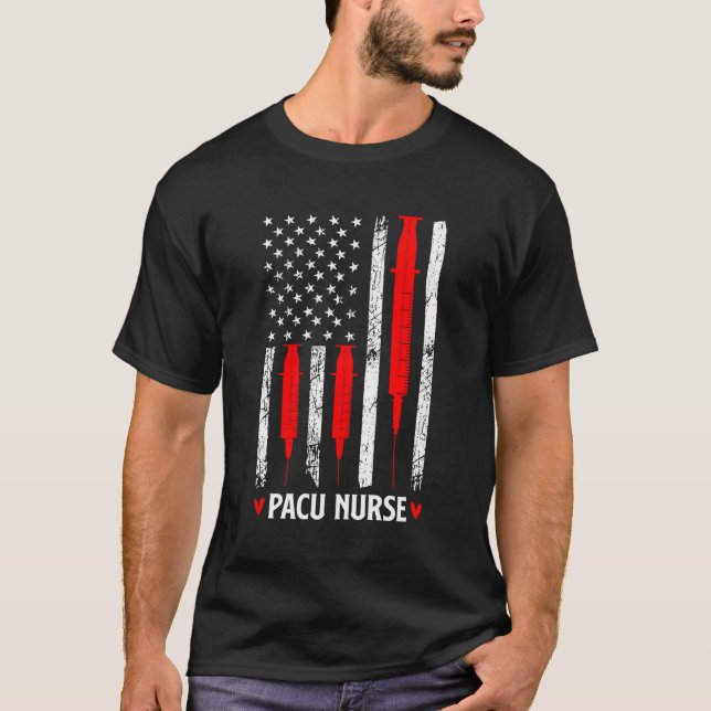 Camiseta Pacu Enfermeira Americana Bandeira Posta Unidade d (Frente)
