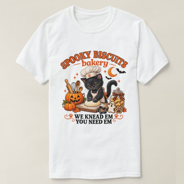 Camiseta Padaria de Biscoitos Assustadores Gato Preto Chef  (Frente do Design)