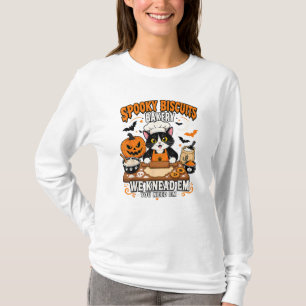 Camiseta Padaria de Biscoitos Assustadores Gato Preto Hallo