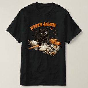 Camiseta Padaria de Gato Preto Assustador Halloween AssadoB