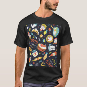 Camiseta Padaria retrô, pontos, elementos florais.