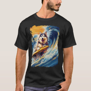 Camiseta Paddleboard Husky Cão Surfista Prancha de Remo
