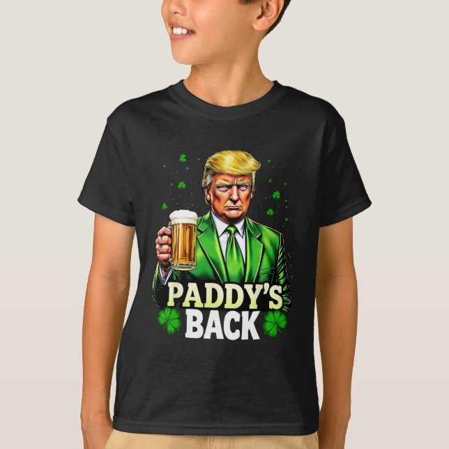 Camiseta Paddy's Back Trump Beer Shamrock Dia de São Patríc (Frente)